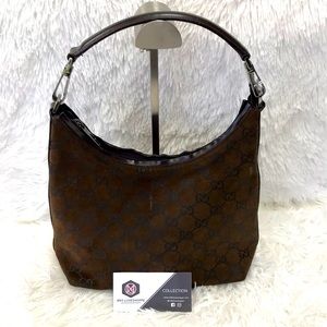 Gucci Brown Monogram Canvas Hobo Bag